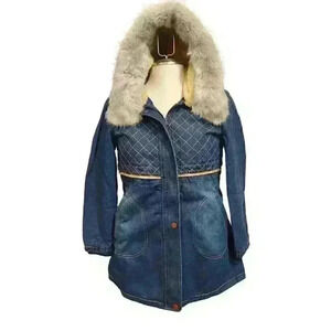 Yifeiduona by Stylewe Blue Denim Paneled Casual Hoodie A-line Parka $200 NWT